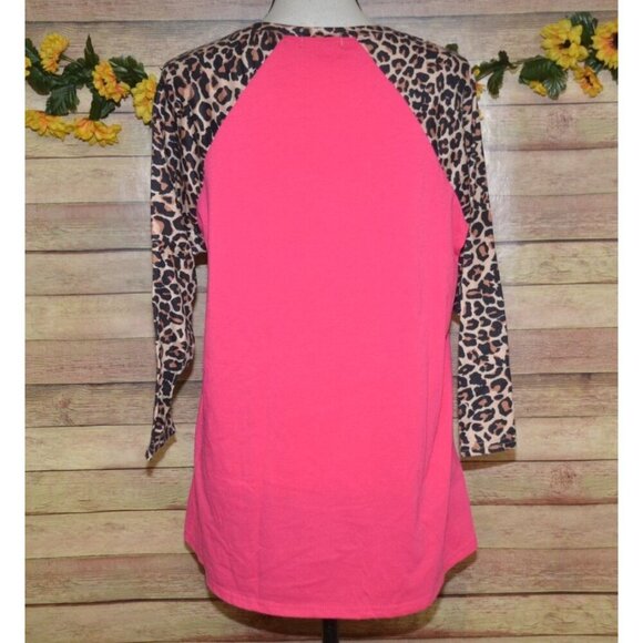 Southern Stitch Pink Raglan Cheetah Print Sleeve Top T-Shirt LOVE Graphic Size L - Picture 6 of 9